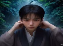 旧式图书馆书架间摆满线装古籍，光线昏黄透出年代感